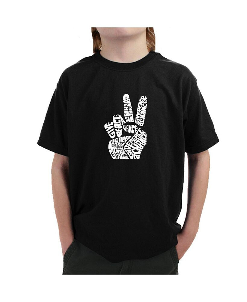 LA Pop Art big Boy's Word Art T-shirt - PEACE FINGERS