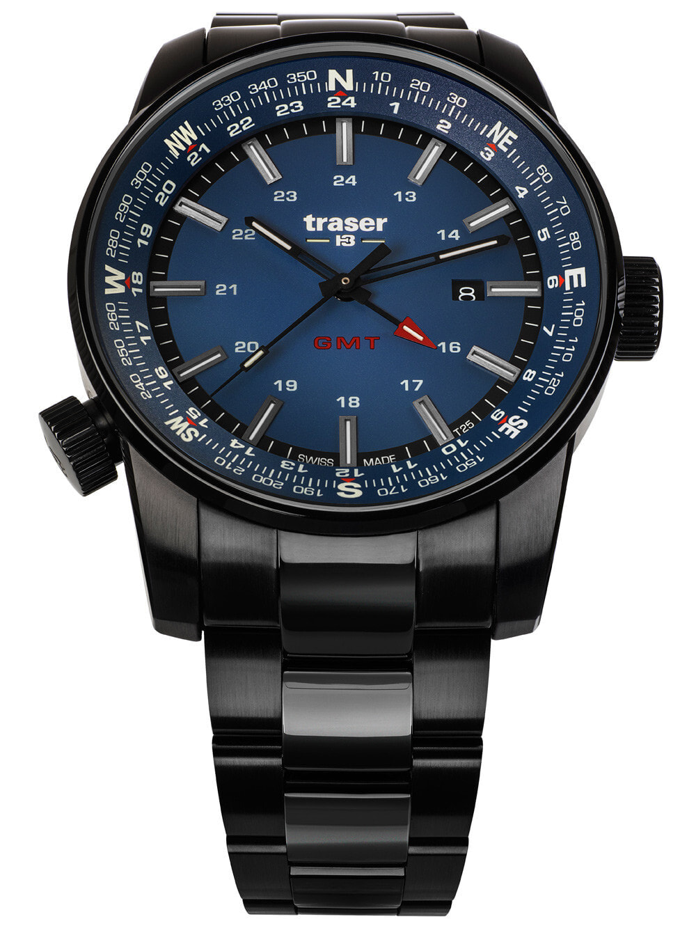 Мужские наручные часы с черным браслетом Traser H3 109524 P68 Pathfinder GMT 46mm 10ATM