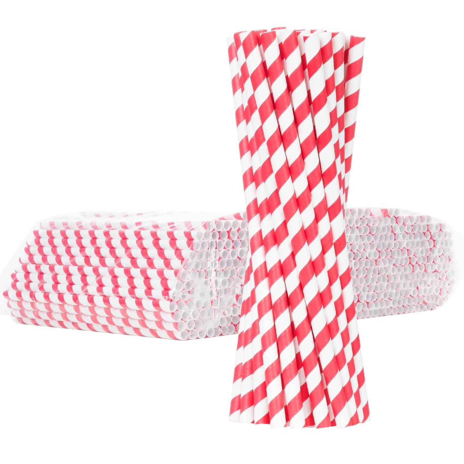 Paper straws BIO ecological PAPER STRAWS 6 / 205mm - white-red 500 pcs.