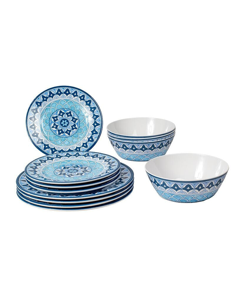 TarHong blue Medallion 12 Piece Dinnerware Set, Service for 4