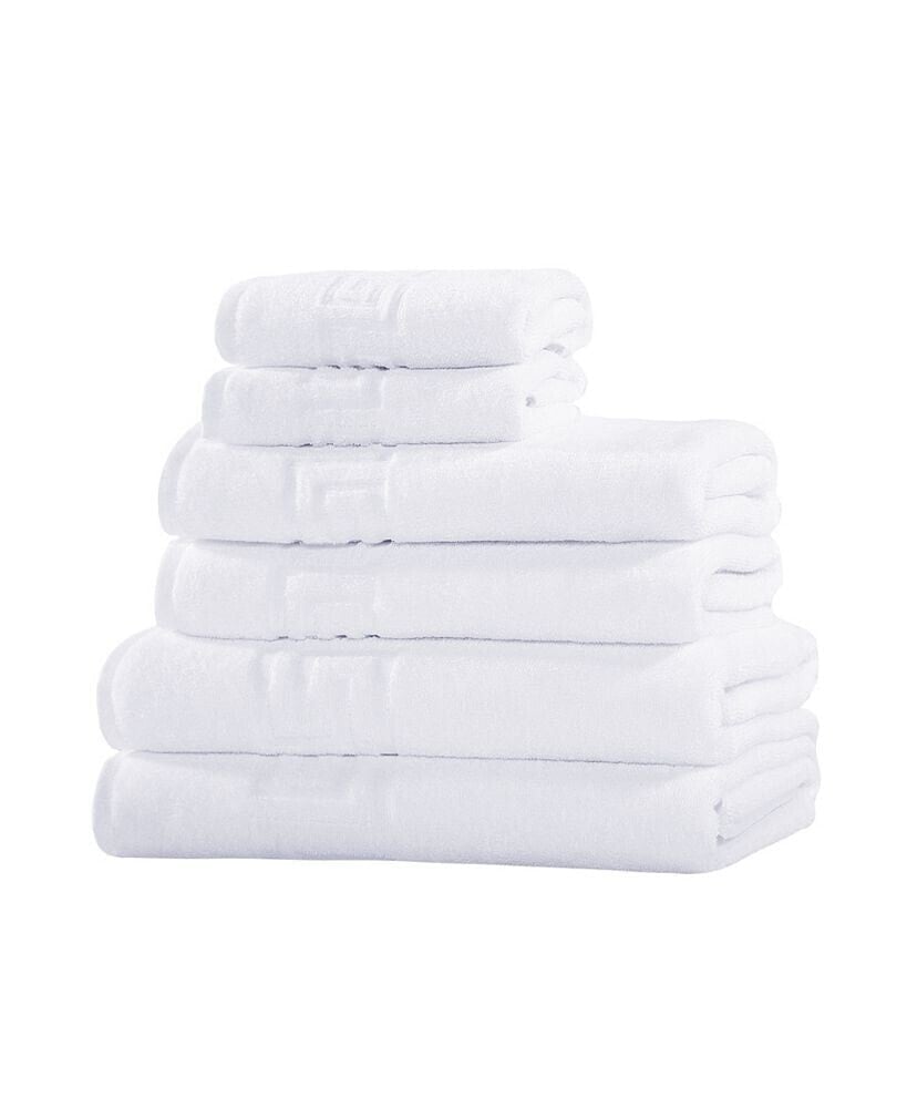 OZAN PREMIUM HOME milos Greek Key Design Collection 100% Turkish Cotton 6 PC Towel Sets