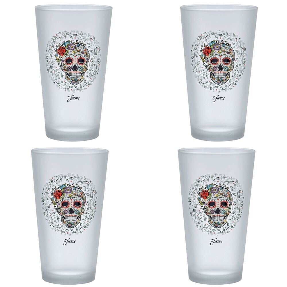 Fiesta skull and Vine Sugar 16-Ounce Frosted Tapered Cooler Glass Set of 4