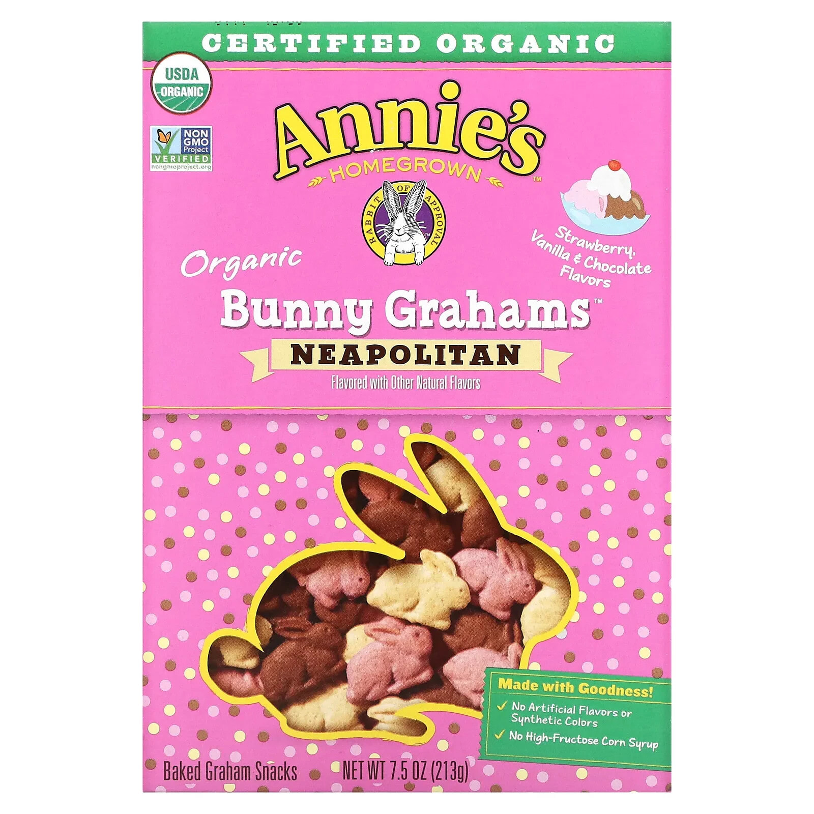 Organic Baked Bunny Graham Snacks, Neapolitan , 7.5 oz (213 g)