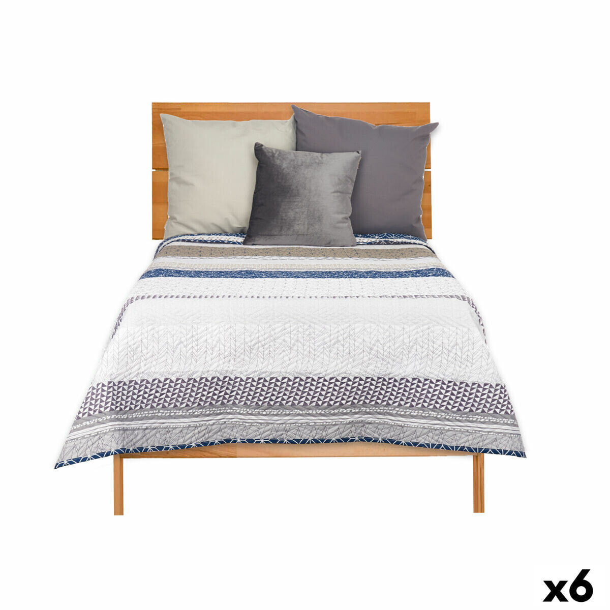 Reversible Bedspread 180 x 260 cm Hexagonal Blue White Grey (6 Units)