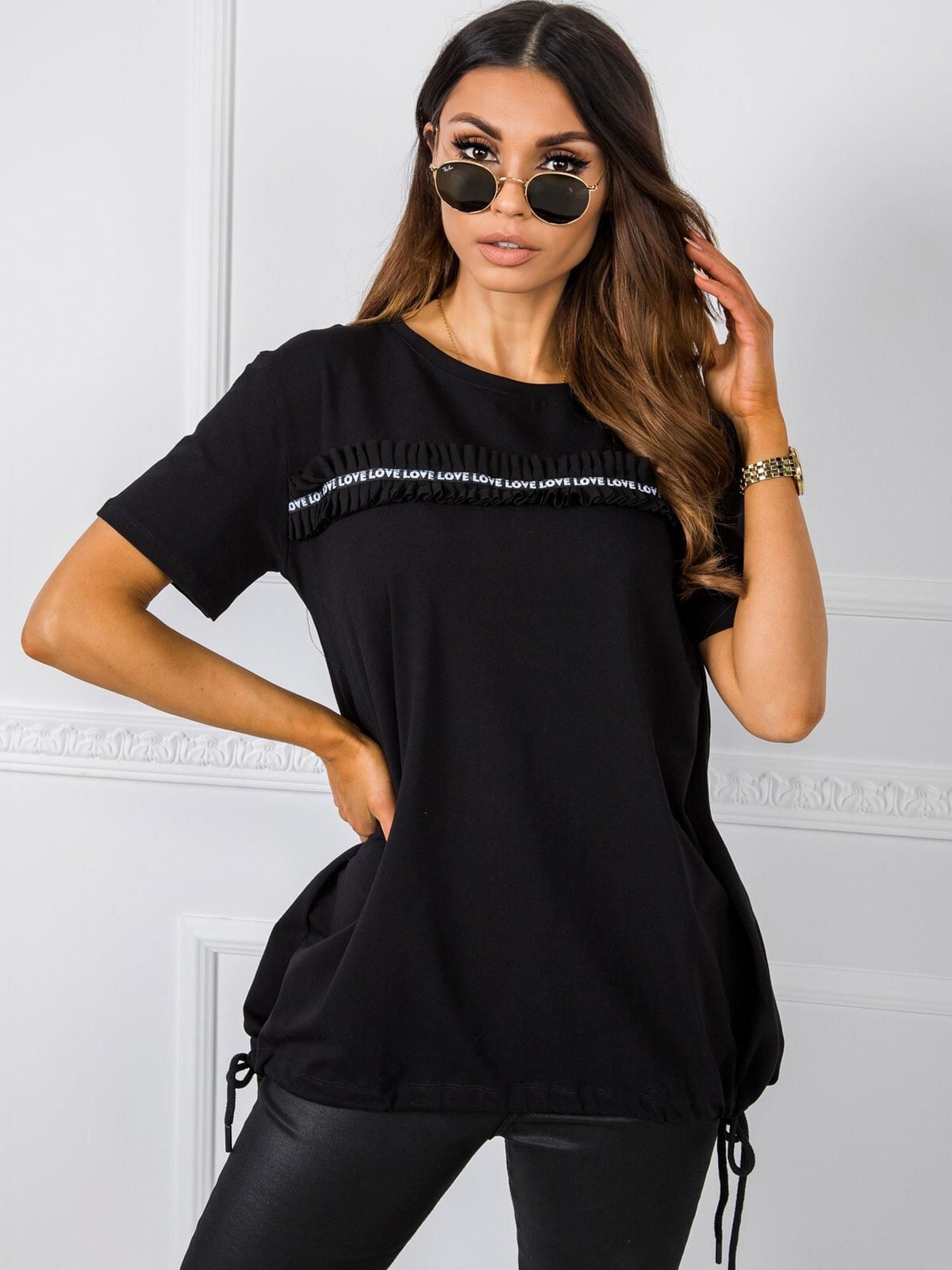 Женская блузка с коротким рукавом свободного кроя черная Factory Price
