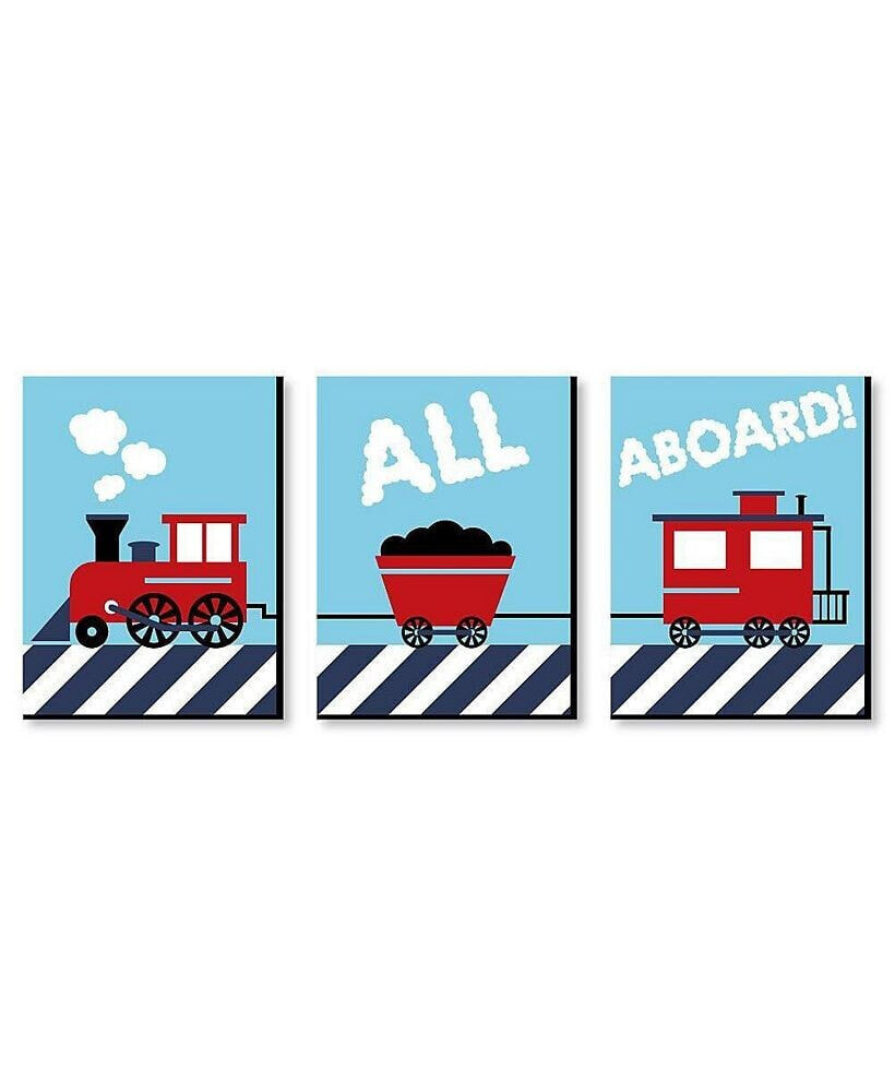 Big Dot of Happiness railroad Crossing - Steam Train Wall Art - 7.5 x 10 inches - Set of 3 Prints