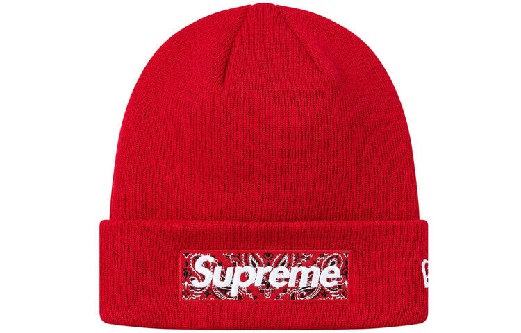 Supreme FW19 Week 16 x New Era Box Logo Beanie 联名 腰果花 徽标针织帽 冷帽 红色#红# 红 / Шапка Supreme FW19 Week 16 x New Era Box Logo Beanie SUP-FW19-10848