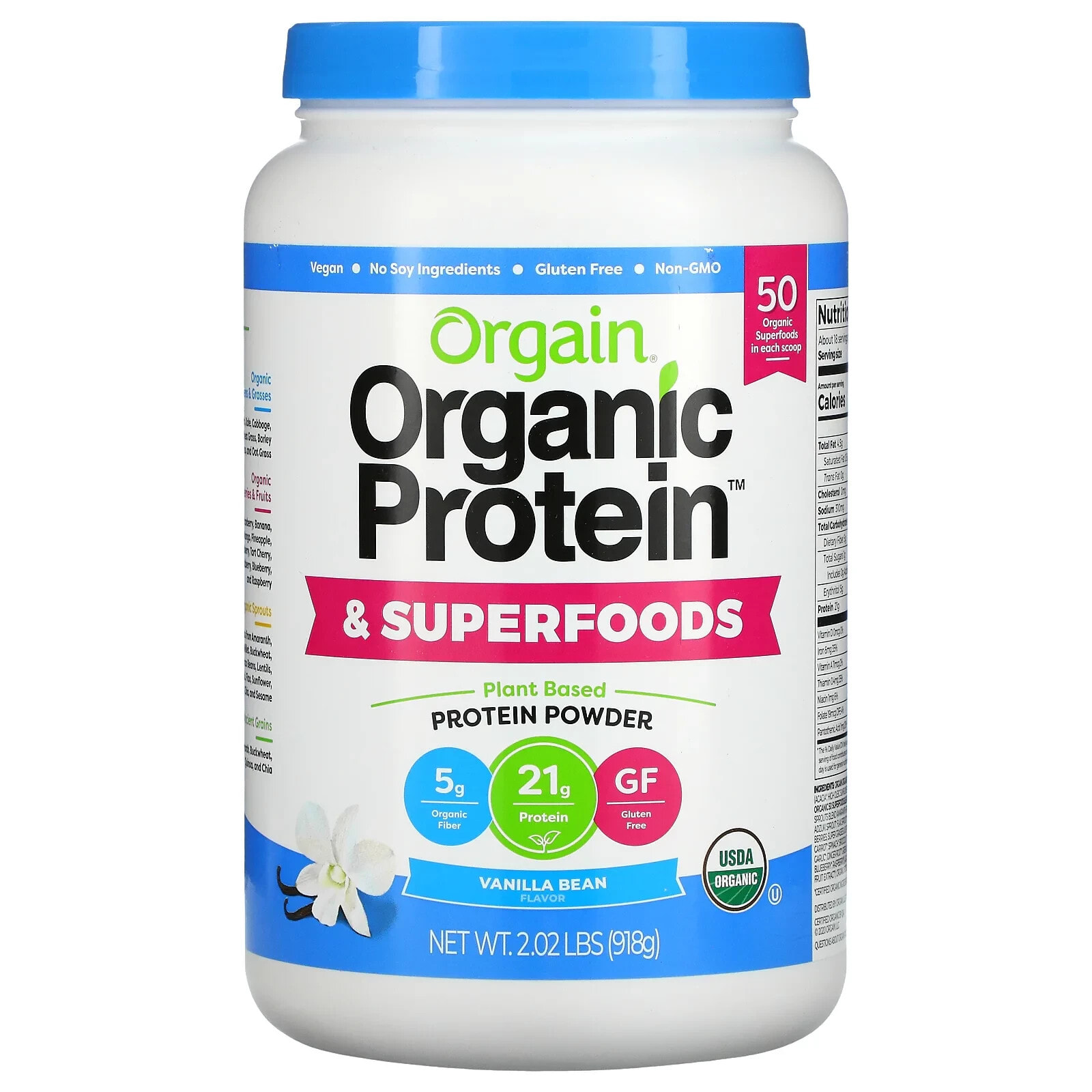 Оргаин, Органический протеин и порошок суперпродуктов, на растительной основе, сливочно-шоколадная помадка, 2,02 фунта (918 г)