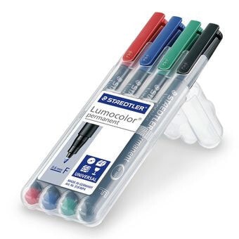 Staedtler Lumocolor 318 WP4 перманентная маркер Черный, Синий, Зеленый, Красный Тонкий наконечник 4 шт