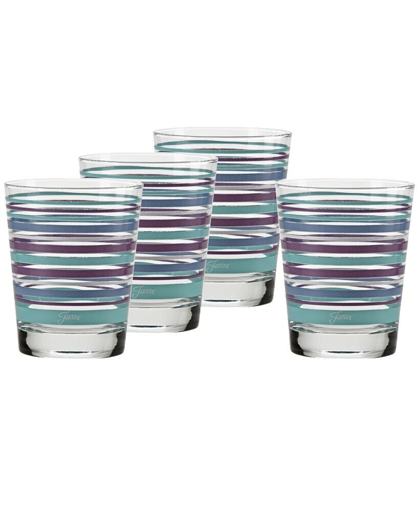 Fiesta coastal Stripes 15-Ounce Tapered Double Old Fashioned (DOF) Glass, Set of 4