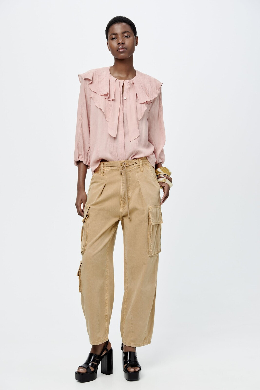 Zw collection shirt with ruffled collar