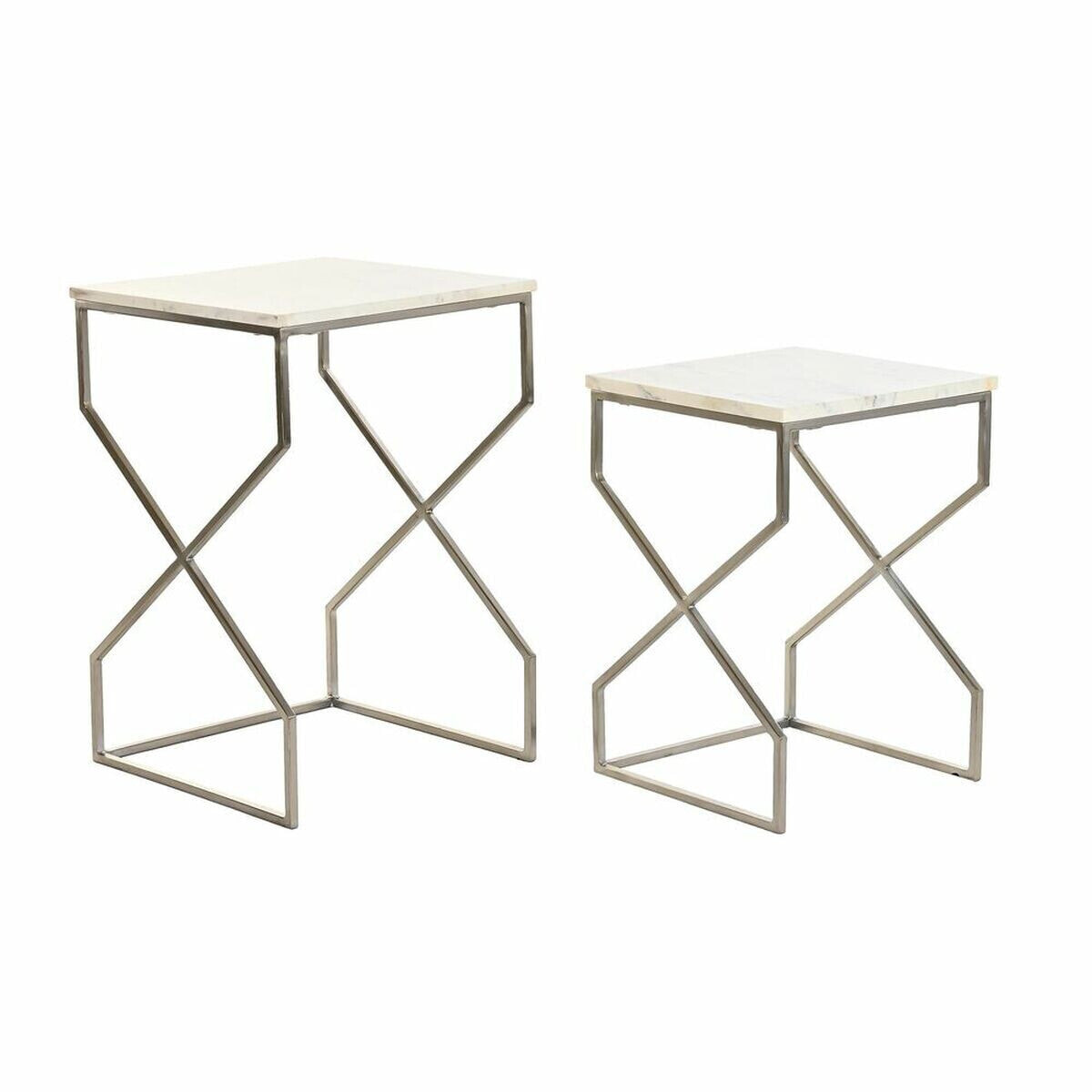 Set of 2 small tables DKD Home Decor Silver Metal Marble 40 x 40 x 60,5 cm