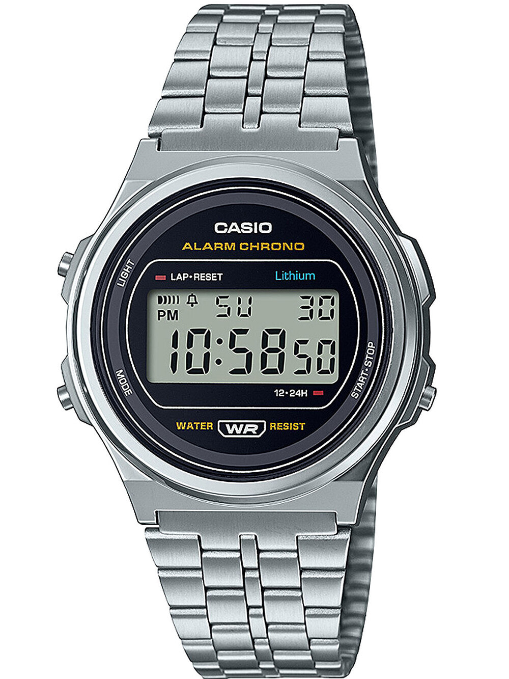 Мужские наручные электронные часы с серебряным браслетом Casio A171WE-1AEF Vintage Round 36mm CASIO купить от 4499 рублей в интернет-магазине ShopoTam.com, мужские электронные наручные часы CASIO