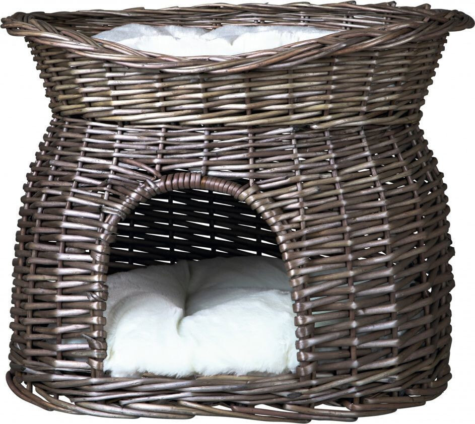 Лежак, домик или спальное место для кошек Trixie Legowisko z wikliny z 2 poduszkami, 54 × 43 × 37 cm, szare