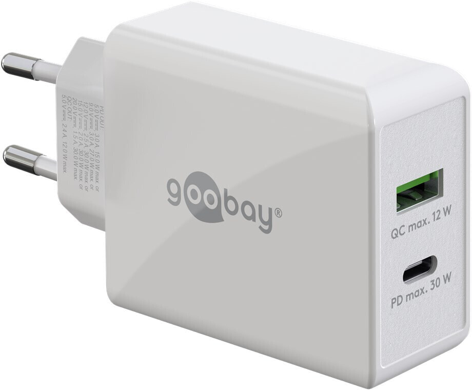 Wentronic Goobay Dual USB-C PD Power Delivery Schnellladegerät 30 W 61674