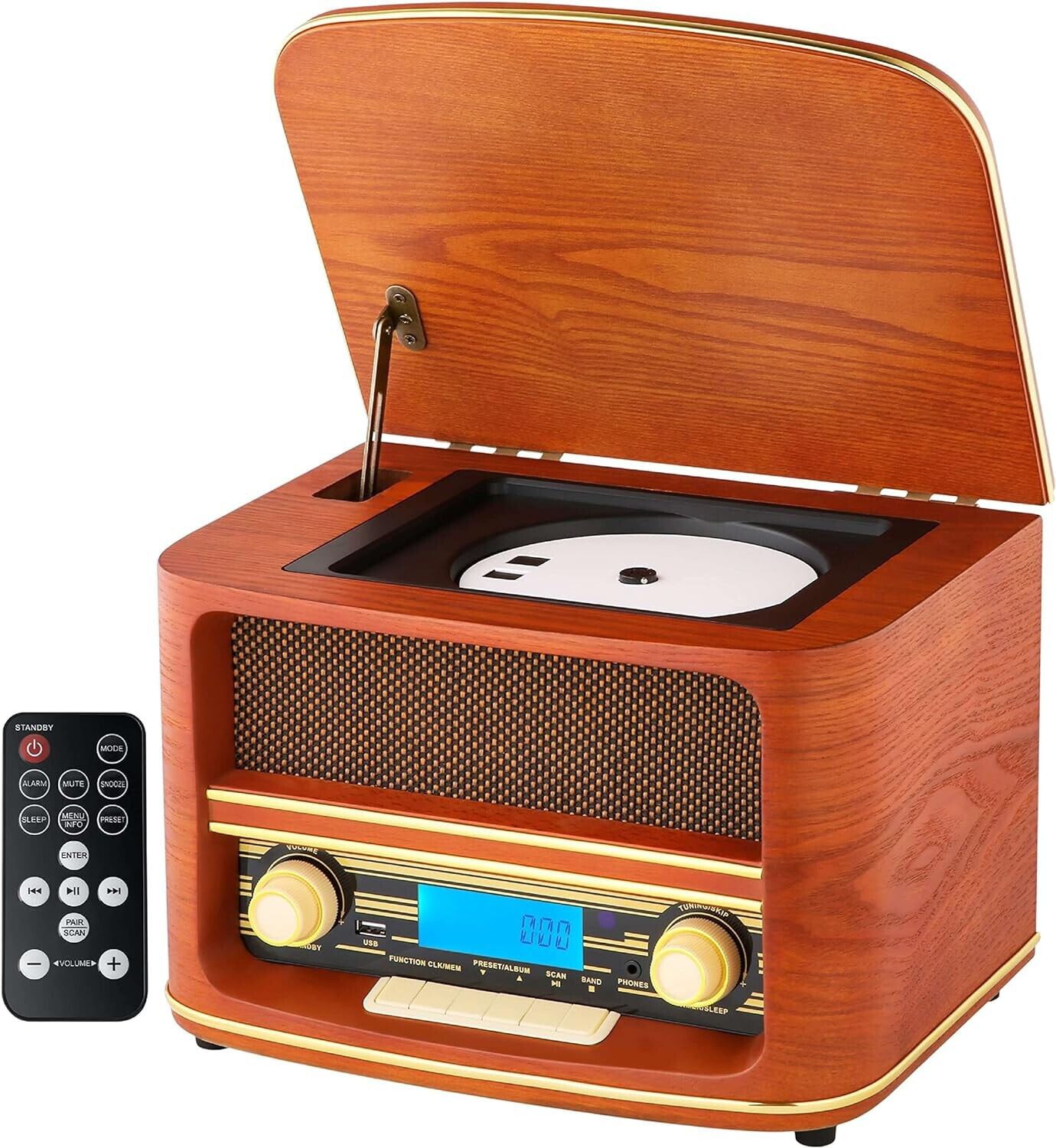 Nostalgia Compact System | Bluetooth | LCD Display | Retro Radio Wood with CD  Player | USB | Music System Retro Style | Stereo System | Remote Control |  Kitchen Radio |