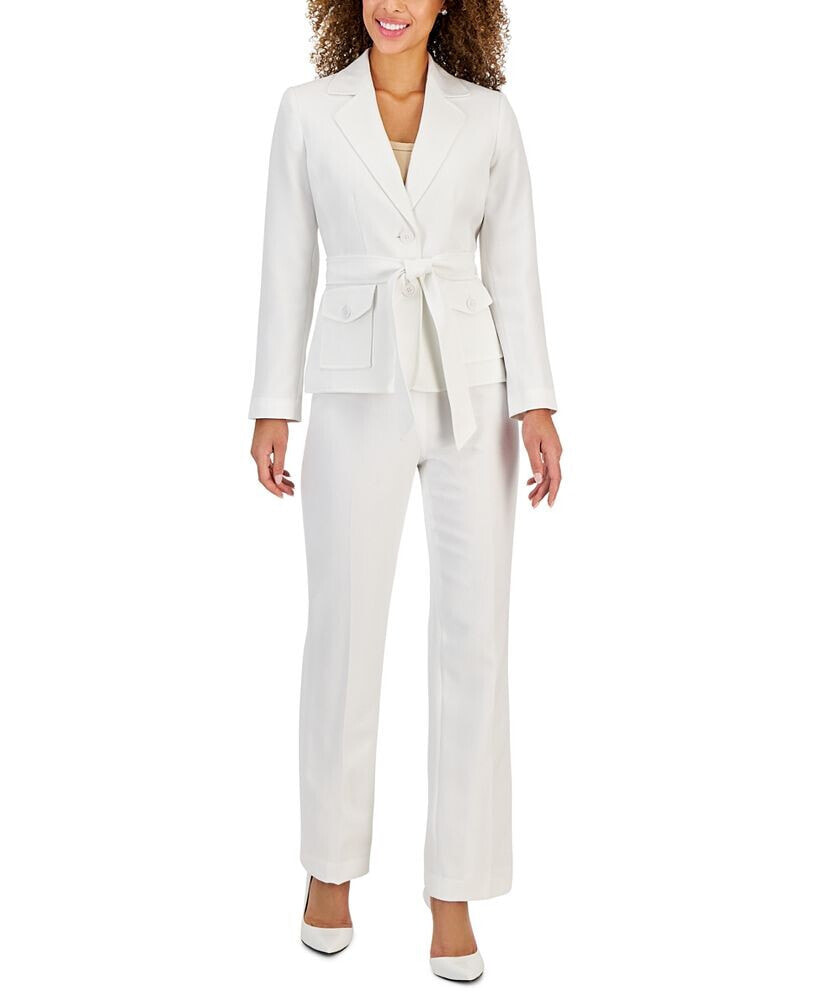 Le Suit women's Belted Safari Jacket Pantsuit, Regular & Petite Sizes