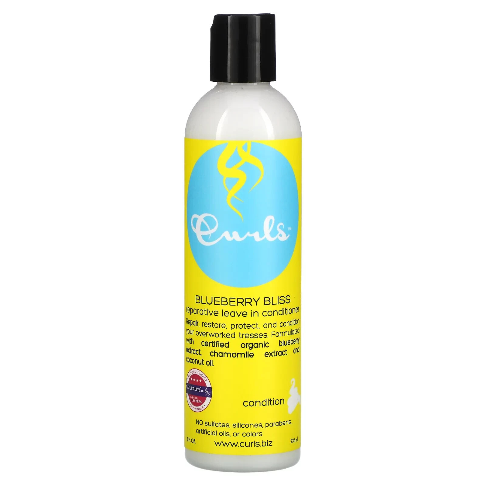 Curls Blueberry Bliss Reparative Leave In Conditioner Несмываемый восстанавливающий кондиционер с экстрактом ромашки и кокосовым маслом для вьющихся волос 236 мл