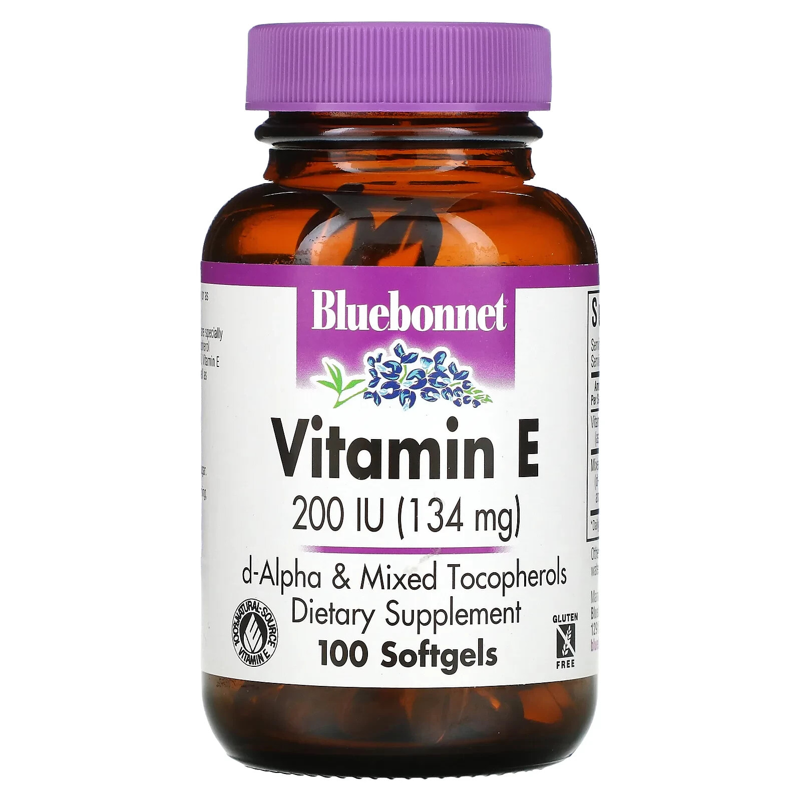 Bluebonnet Nutrition, Витамин E, 200 МЕ, 100 гелевых капсул