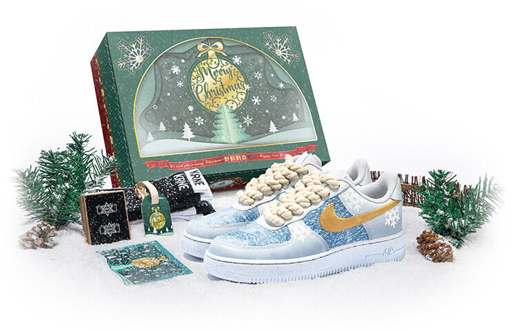 【定制球鞋】 Nike Air Force 1 空军一号 野鹤制造 冰雪圣诞 圣诞限定版 低帮 板鞋 男款 蓝金 / Кроссовки Nike Air Force 1 CW2288-111