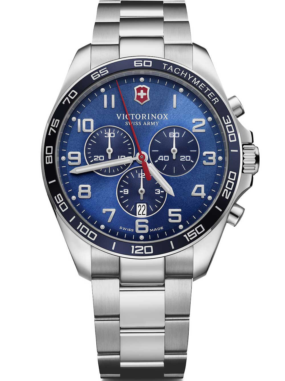 Мужские наручные часы с серебристым браслетом Victorinox 241901 Fieldforce chronograph 42mm 10ATM