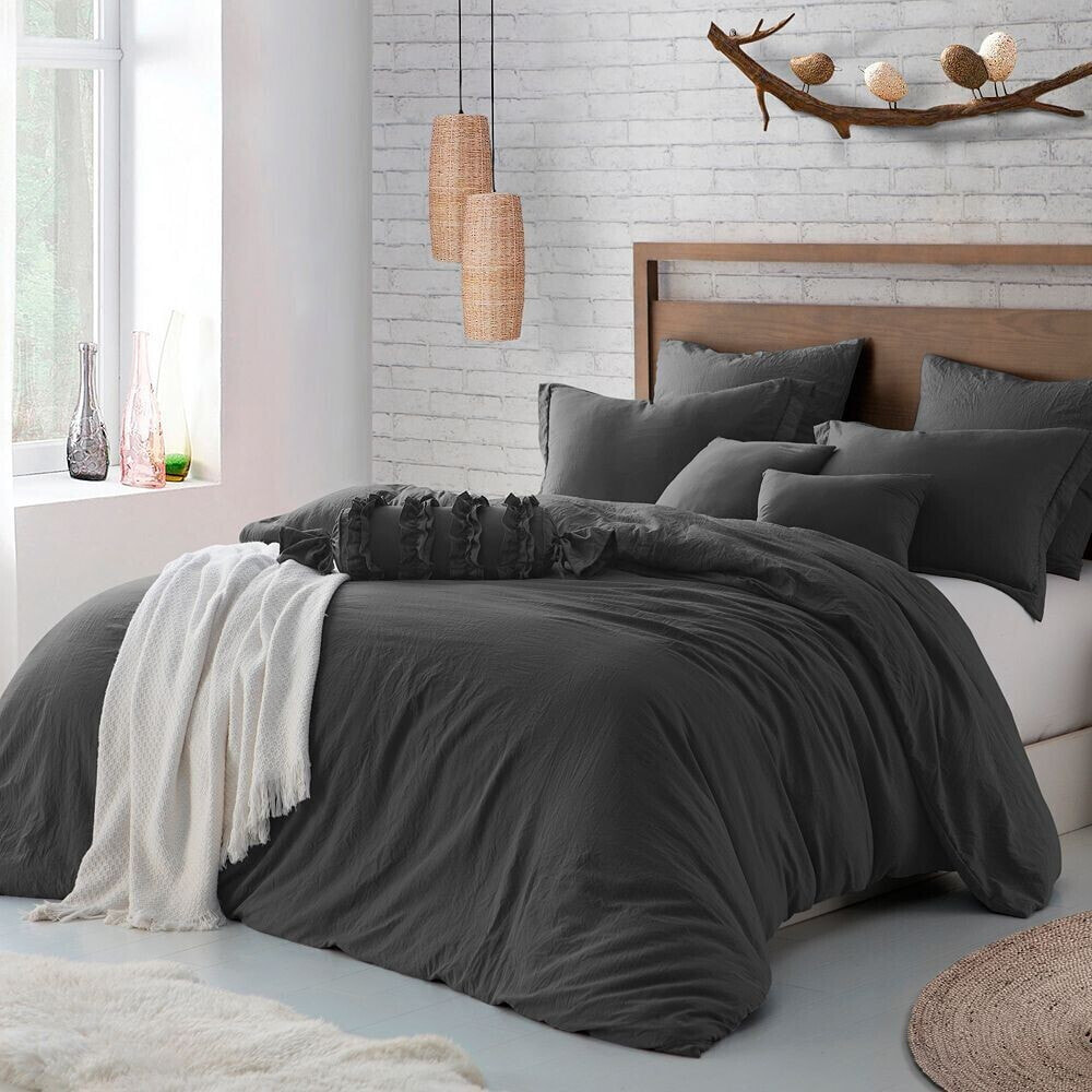 Cathay Home Inc. microfiber Washed Crinkle Duvet Cover & Shams, Twin/Twin XL