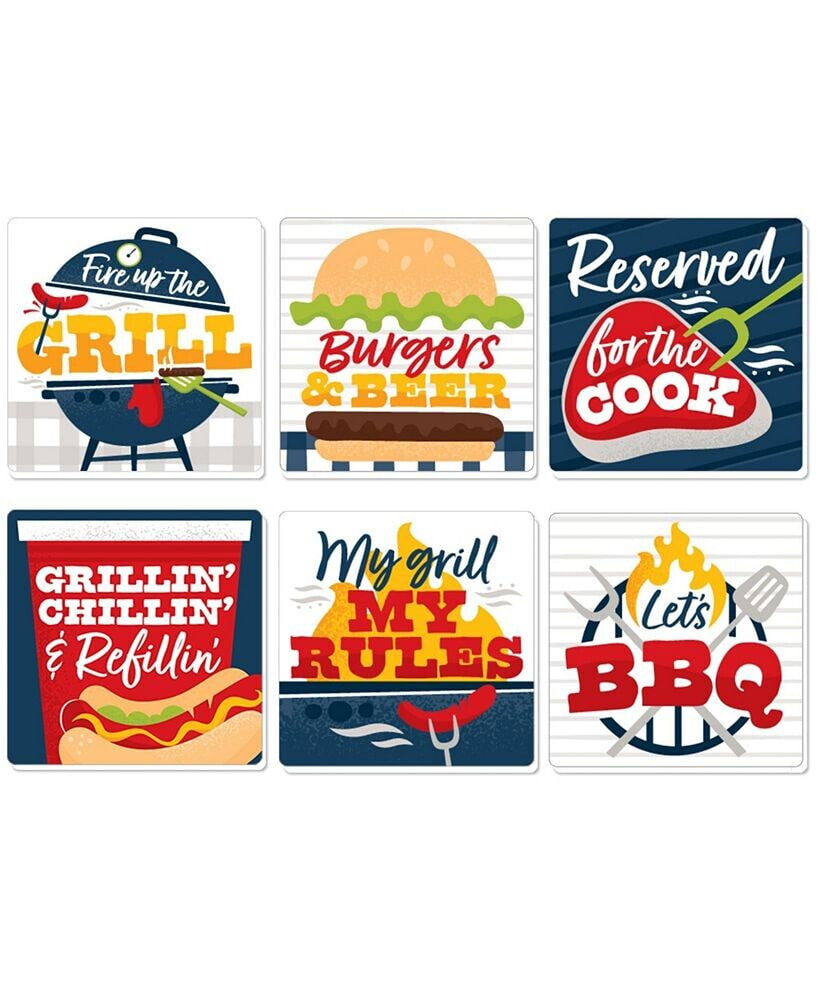 Big Dot of Happiness fire Up the Grill - Funny Summer BBQ Party Decor - Drink Coasters - Set of 6