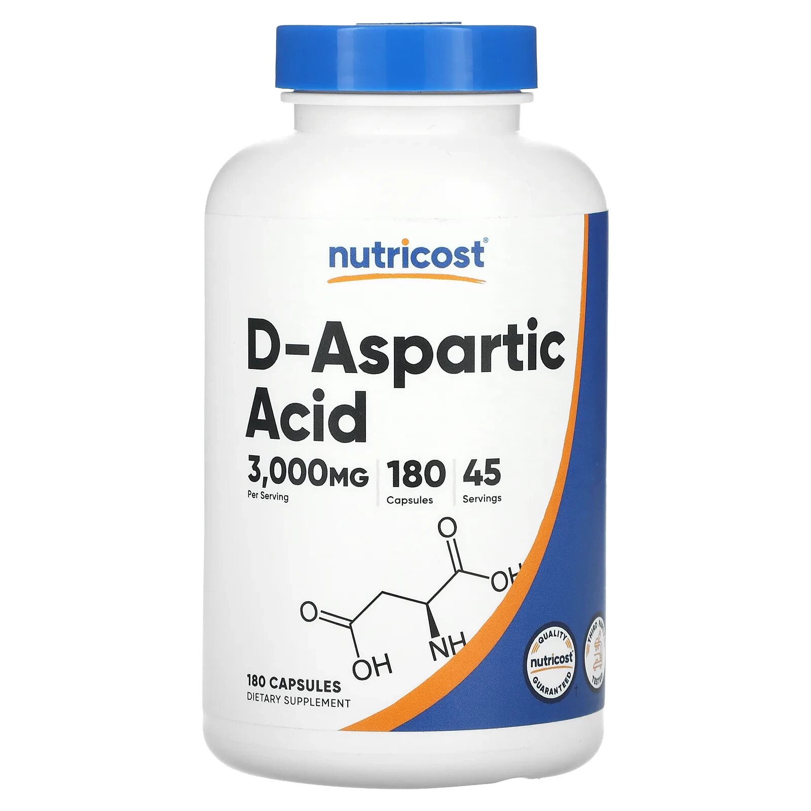 D-Aspartic Acid, 3,000 mg , 180 Capsules (750 mg per Capsule)