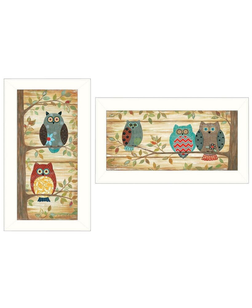Trendy Décor 4U whimsical Owls 2-Piece Vignette by Annie LaPoint, White Frame, 20
