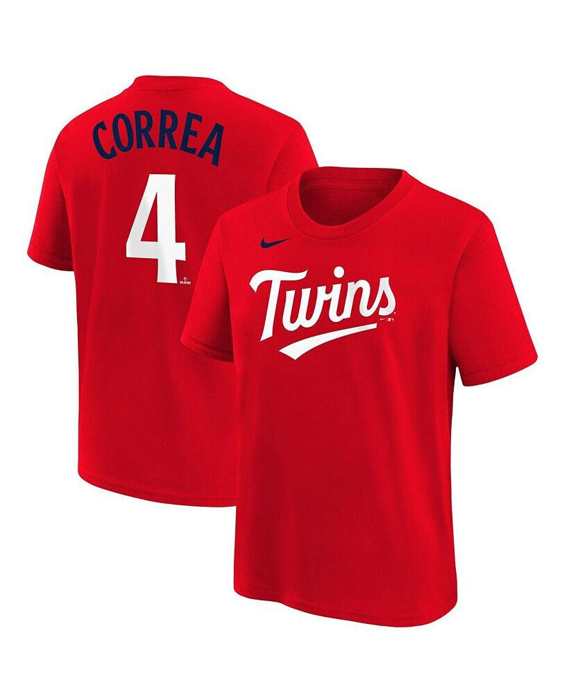 Nike big Boys Carlos Correa Red Minnesota Twins Player Name and Number T-shirt