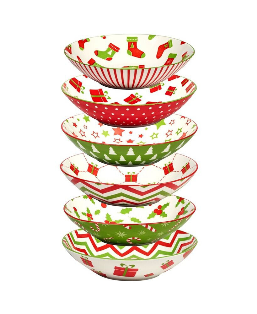 Certified International holiday Fun 40 oz Soup Bowls Set of 6, Service for 6
