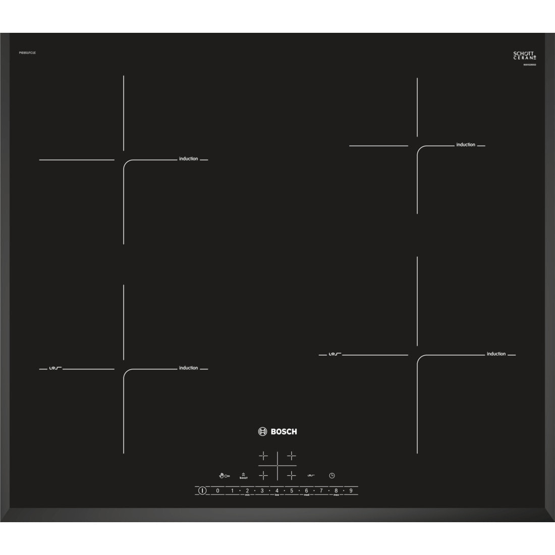 Bosch Serie 6 PIE651FC1E варочная поверхность Черный Встроенный Плита с зонами индукции 4 зона(ы)