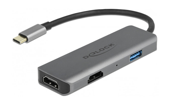 USB Type-C Dual HDMI Adapter with 4K 60 Hz and USB Port - Wired - USB 3.2 Gen 1 (3.1 Gen 1) Type-C - Grey - 3840 x 2160 pixels - 60 Hz - Aluminium