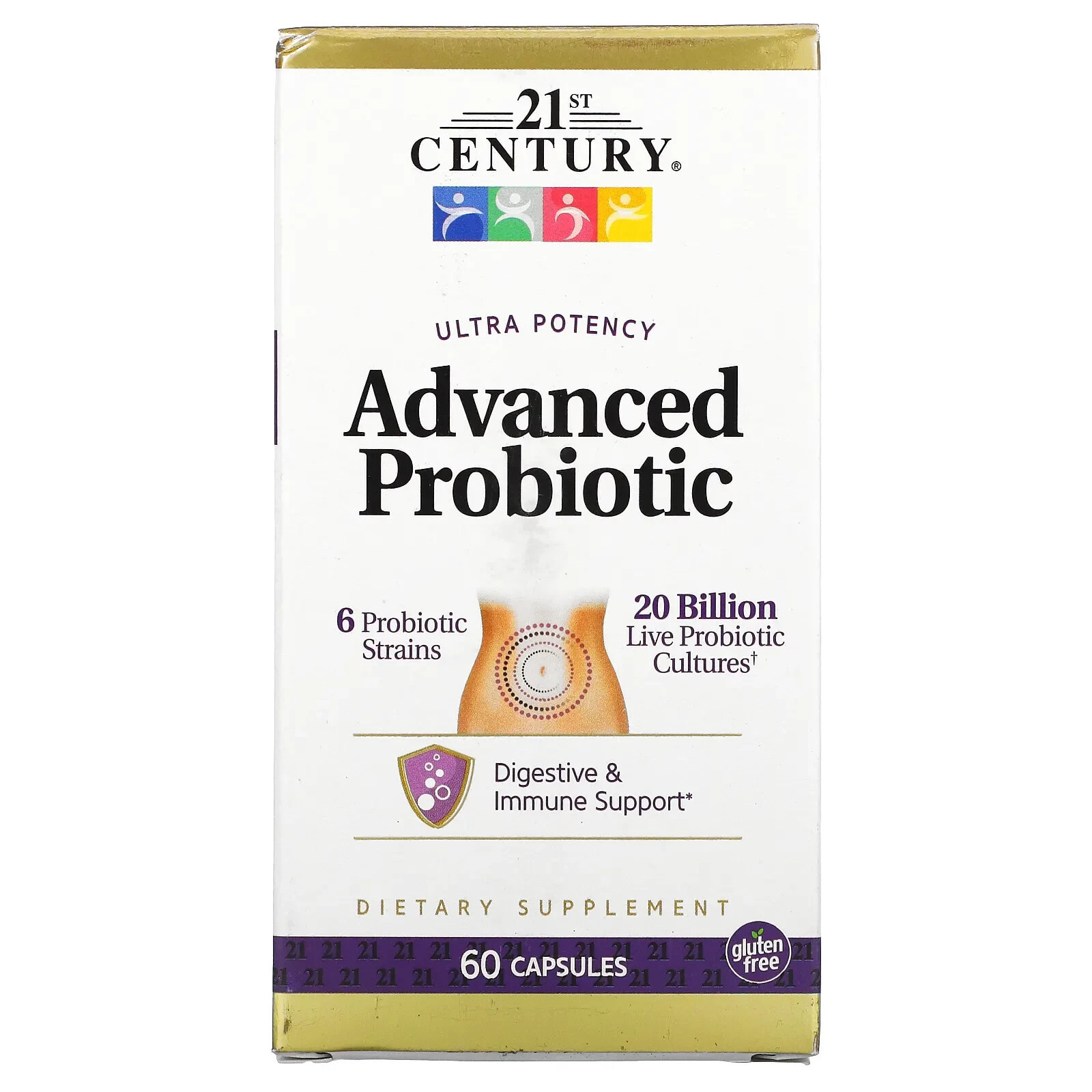 21st Century, пробиотик, улучшенная формула для большей эффективности, 60 капсул