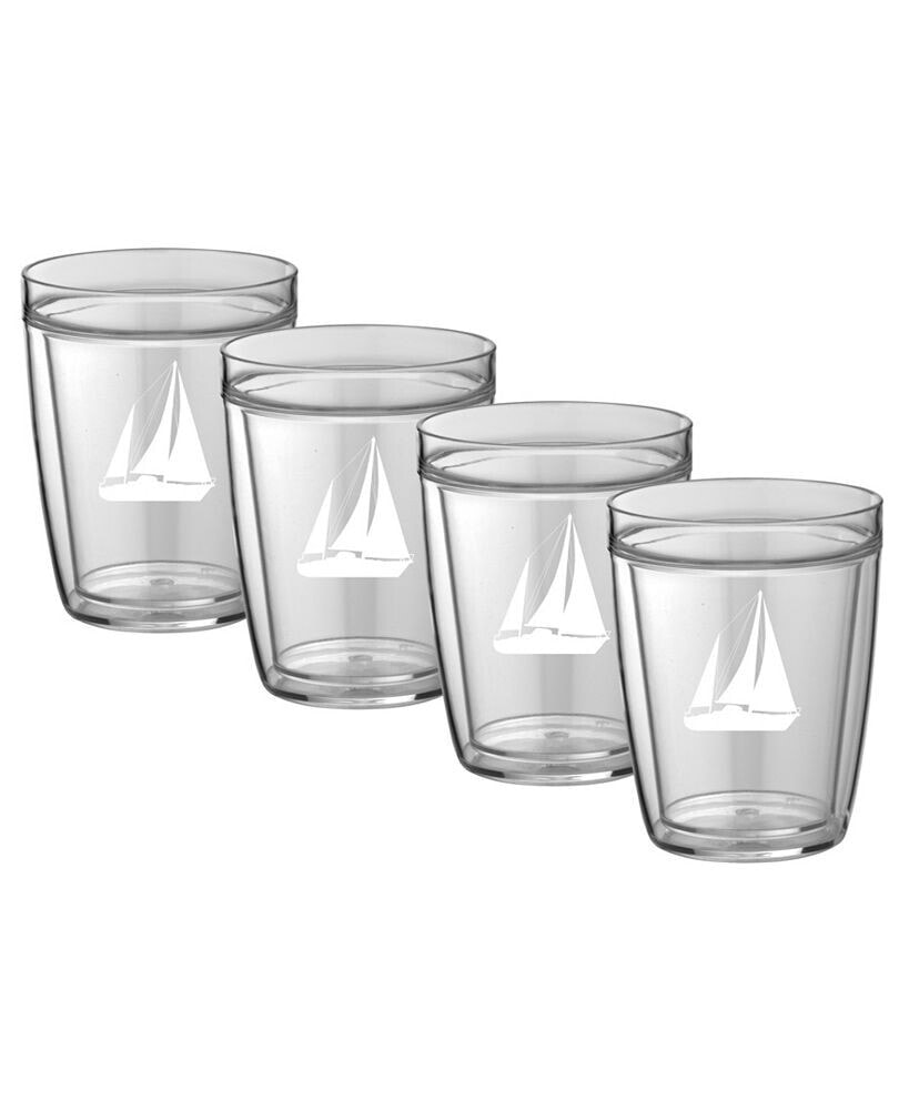 Kraftware pastimes 14 Oz Double Old Fashioned Short Drinking Sailboat Glass, Set of 4