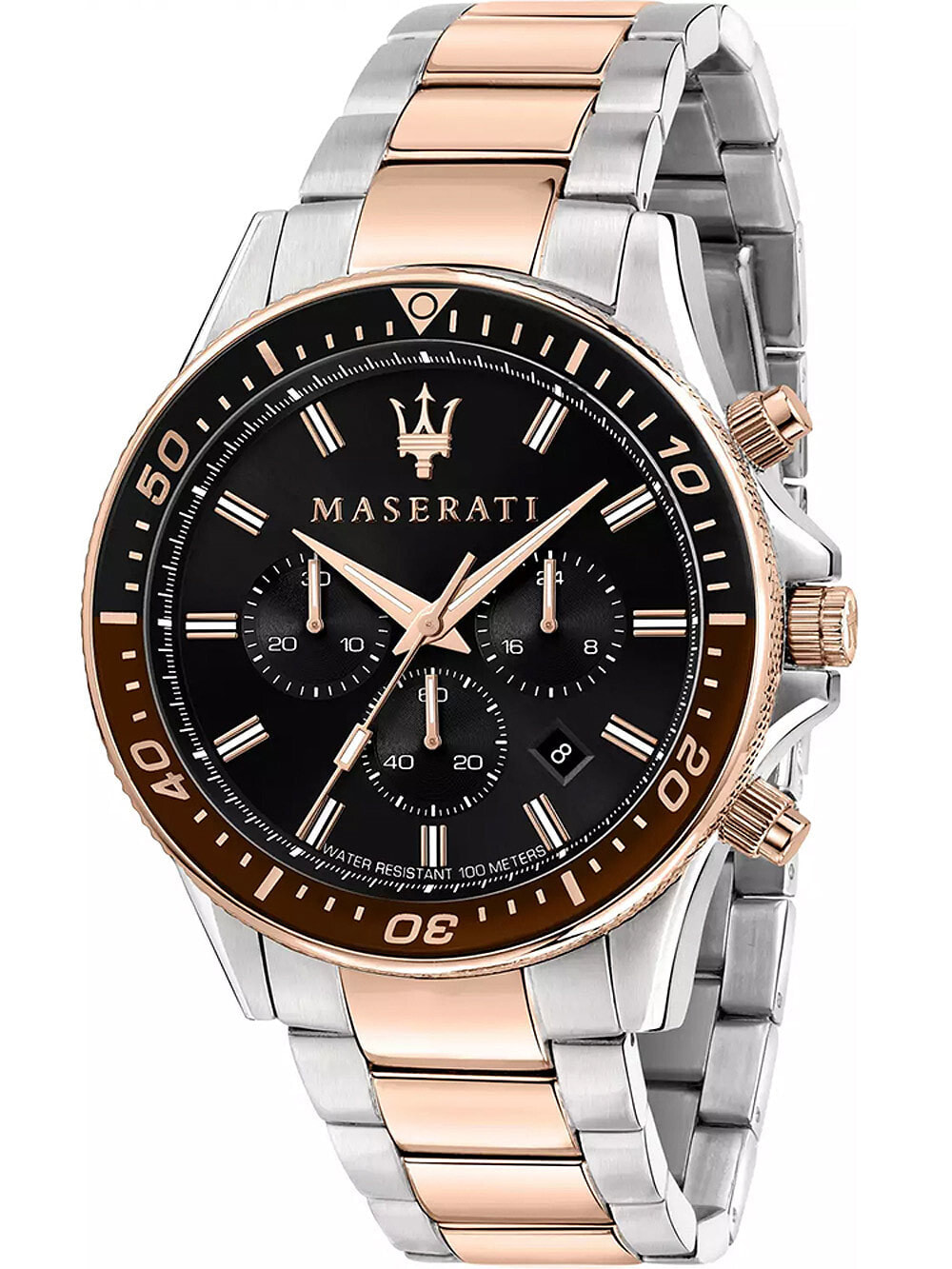 Мужские наручные часы с серебряным золотым браслетом Maserati R8873640009 Sfida chrono 44mm 10ATM
