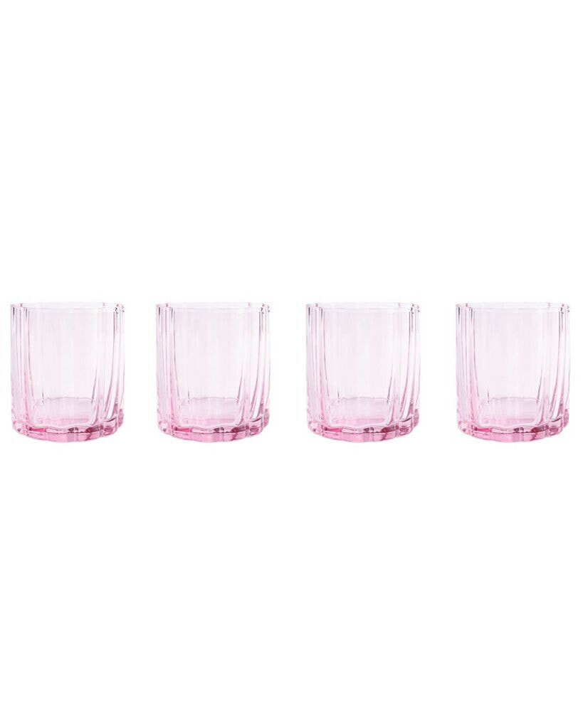 Jeanne Fitz scalloped Rim Fluted Short Tumbler Glass, Set of 4, 8 oz, Blush