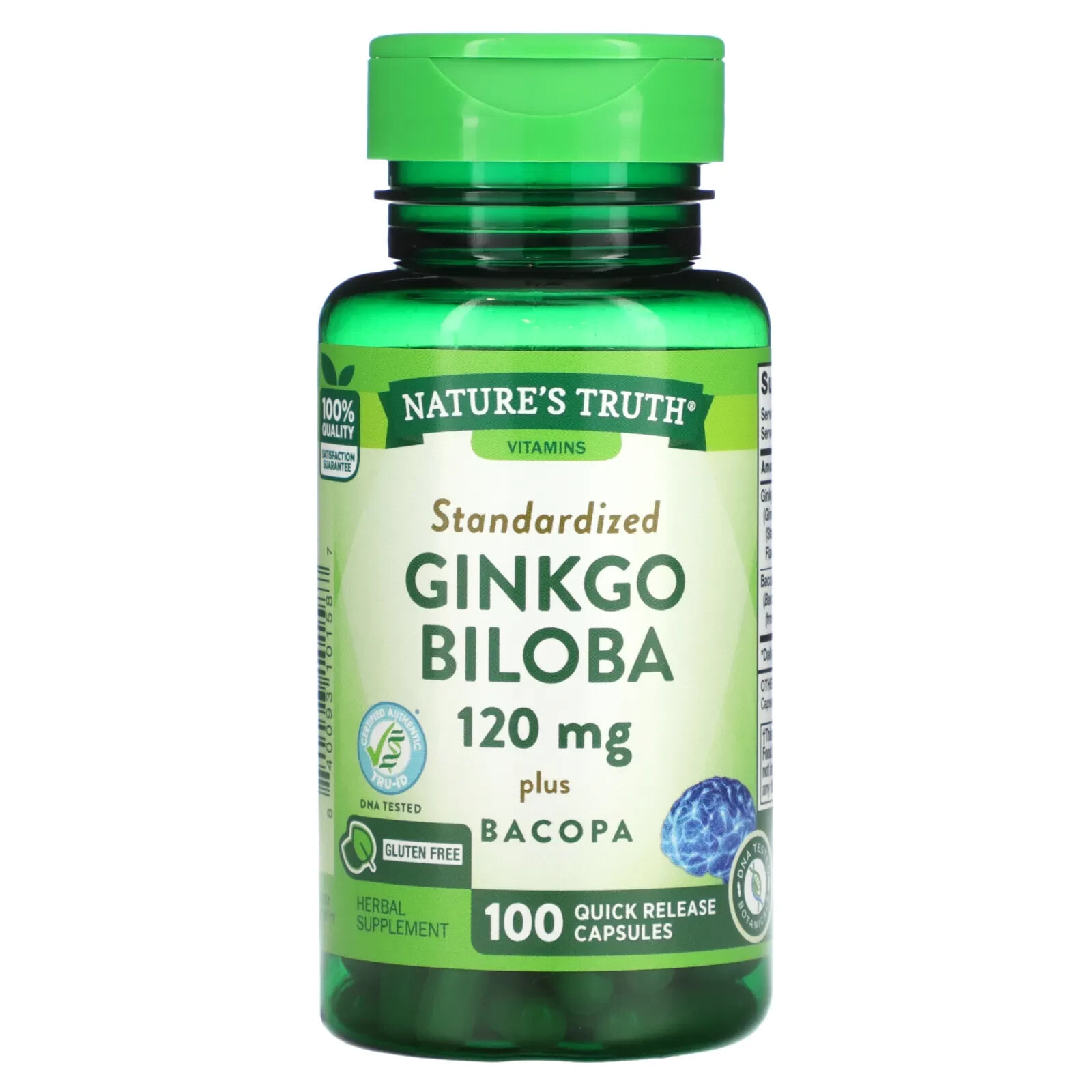 Ginkgo Biloba Plus Bacopa, 120 mg, 100 Quick Release Capsules