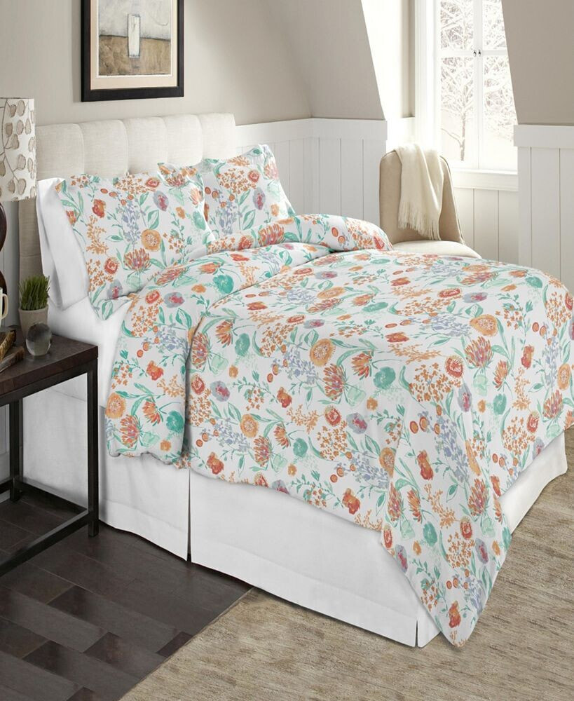 Celeste Home luxury Weight Peach Bliss Printed Cotton Flannel Duvet Cover Set, King/California King