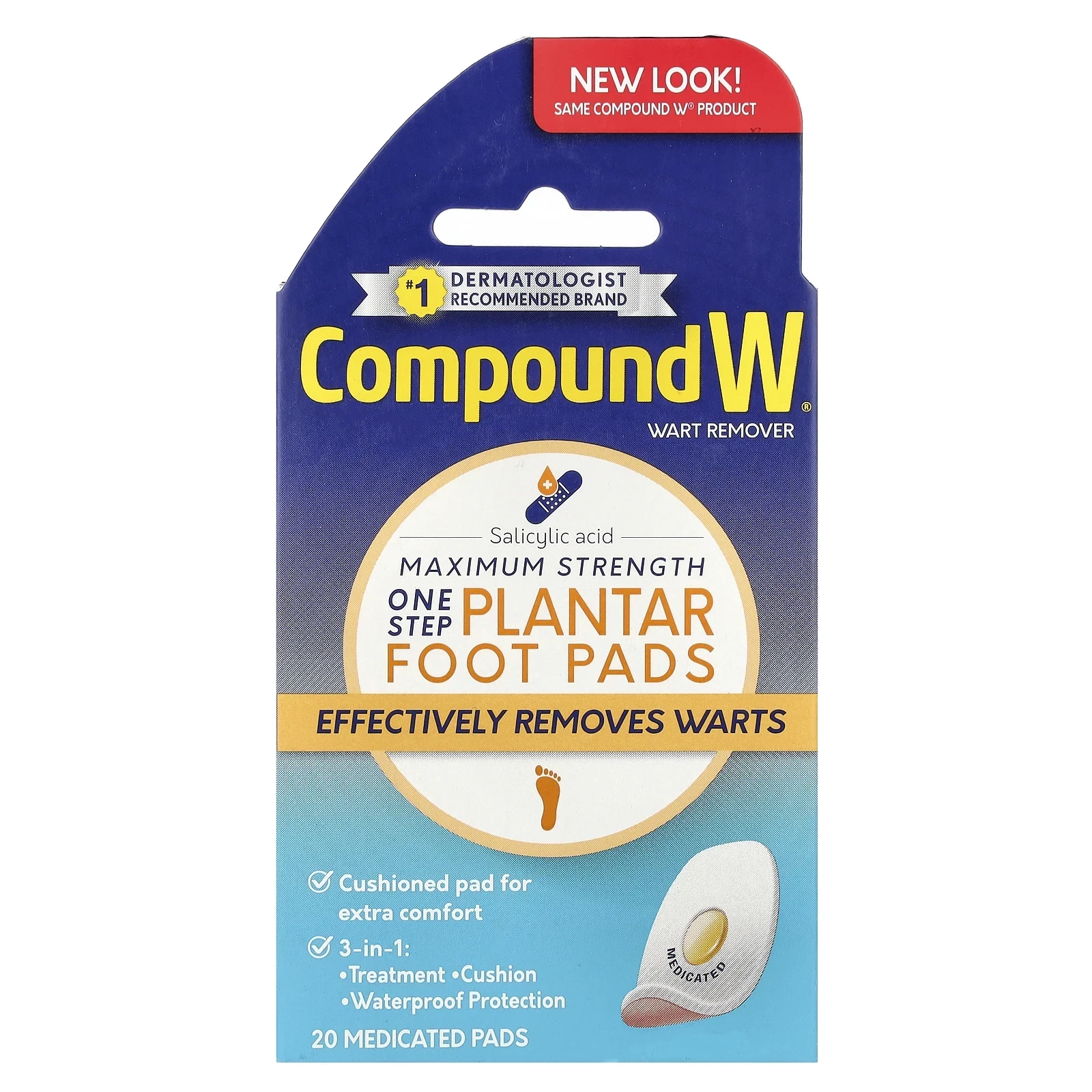 Wart Remover, One Step Plantar Foot Pads, Maximum Strength, 20 Medicated Pads