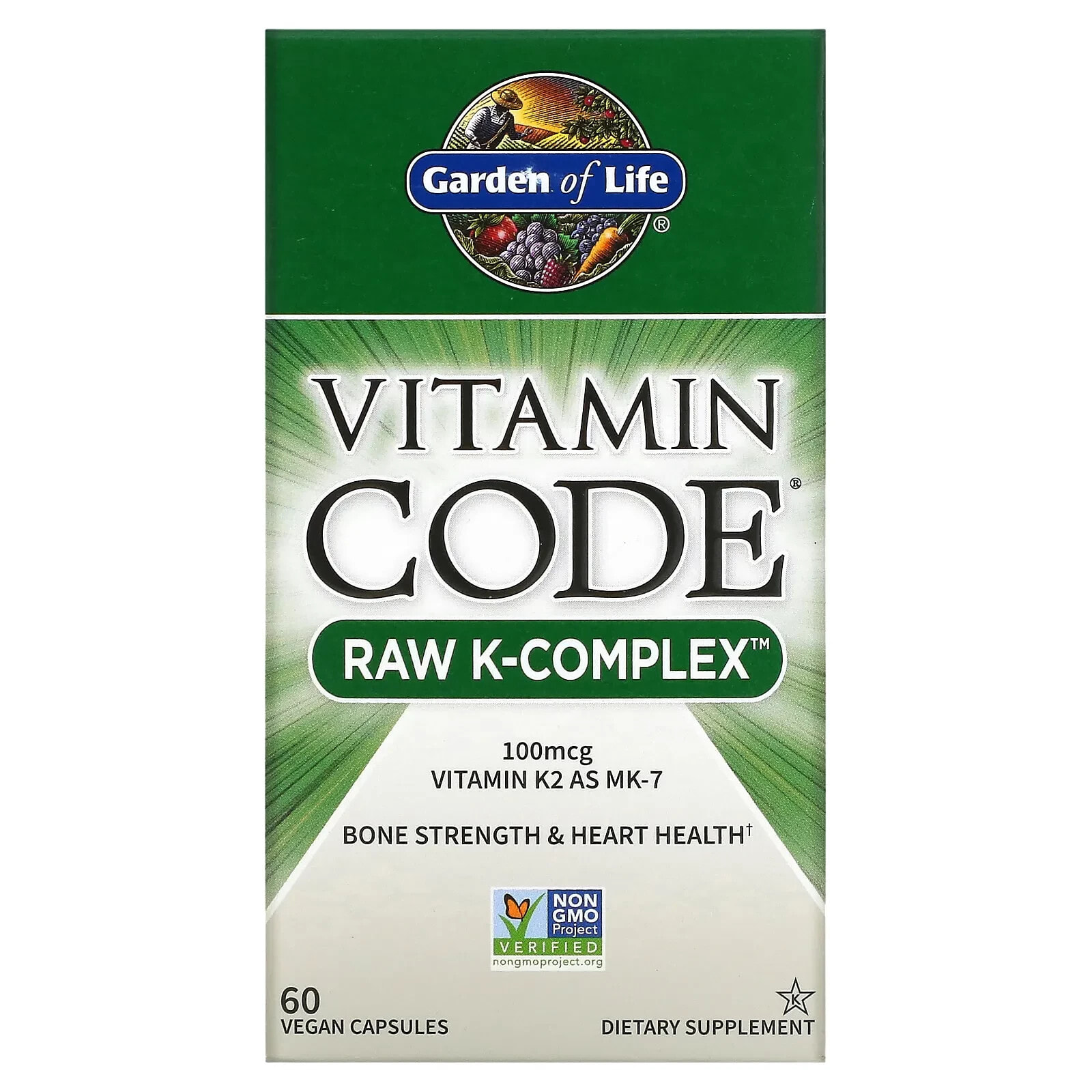 Garden of Life, Vitamin Code, Raw K-Complex, комплекс витаминов K, 60 веганских капсул