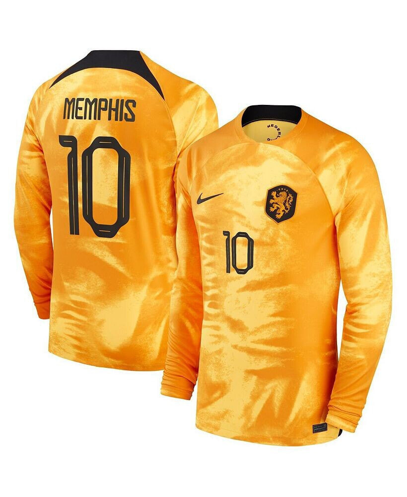 Nike men's Memphis Depay Orange Netherlands National Team 2022/23 Home Breathe Stadium Replica Player Long Sleeve Jersey