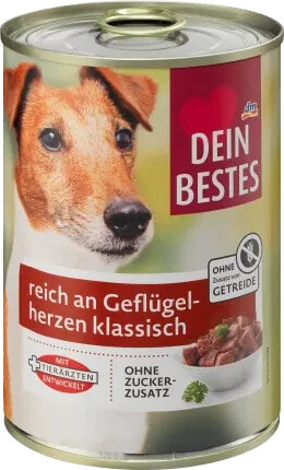 Nassfutter Hund mit Geflügelherzen, 400 g