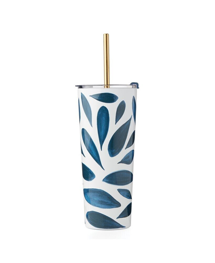 Lenox blue Bay Ikat Pattern Stainless Steel Tumbler with Straw