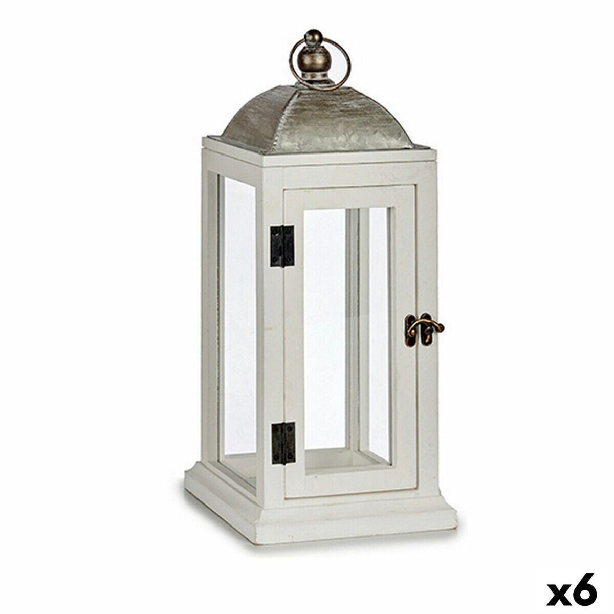 Lantern Silver Metal Wood White (18 x 43 x 18 cm) (6 Units)