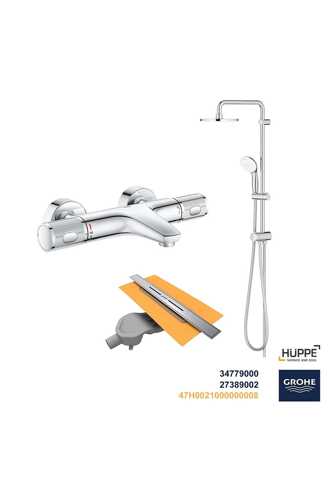 Grotherm Banyo Bataryası Seti + Hüppe Galata X Duş Kanalı -22