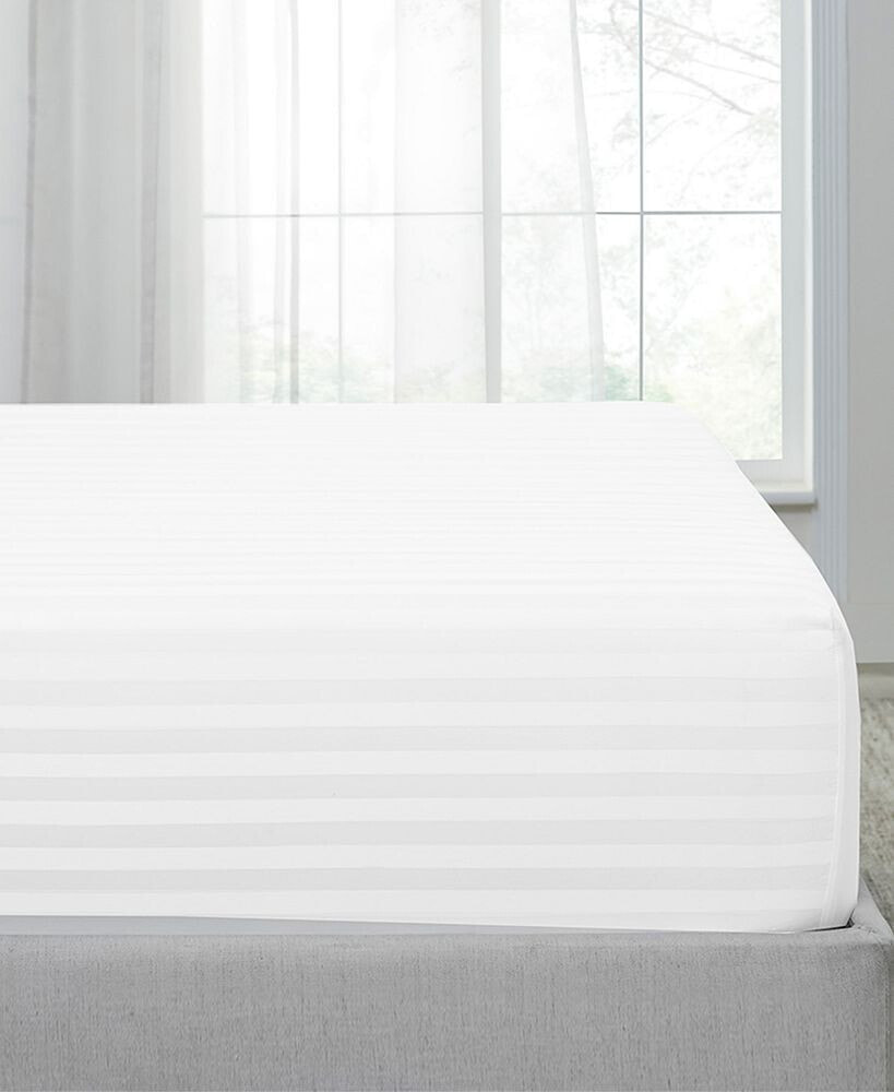 California Design Den striped 500 Thread Count Fitted Sheet Only, 100% Cotton Sateen, Fully Elasticized with Deep Pockets by - Queen