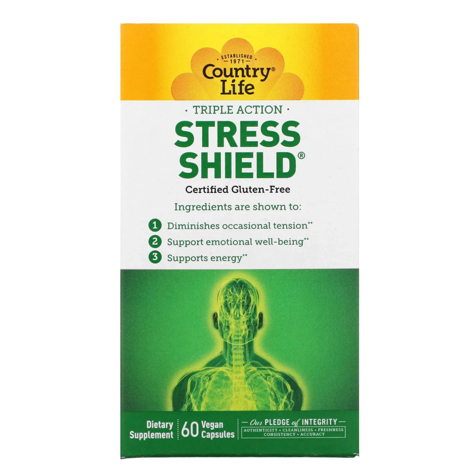 Country Life, Triple Action Stress Shield, 60 Vegan Capsules