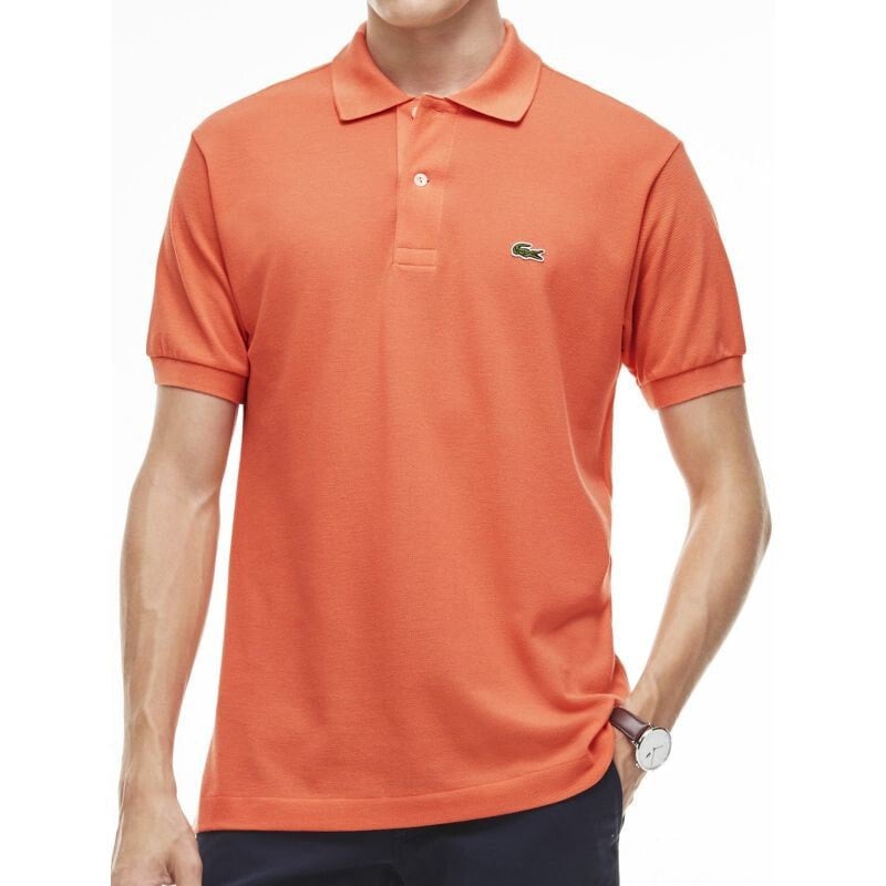 Мужская футболка-поло спортивная оранжевая с логотипом Lacoste M L121200-G5P