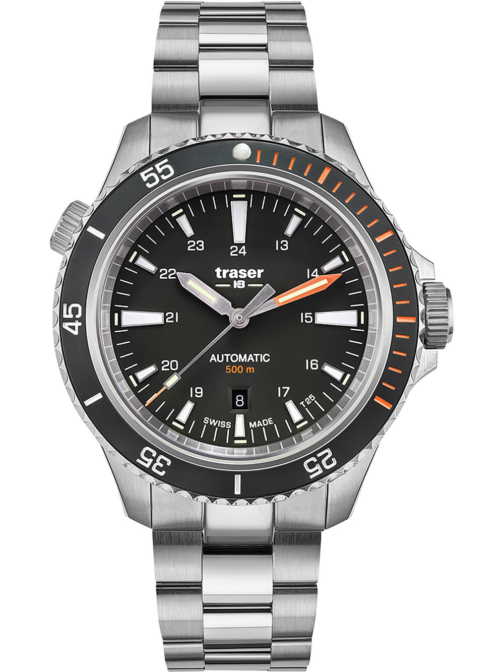 Мужские наручные часы с серебряным браслетом Traser H3 110321 P67 Diver Automatik Black Special Set 46mm 50ATM